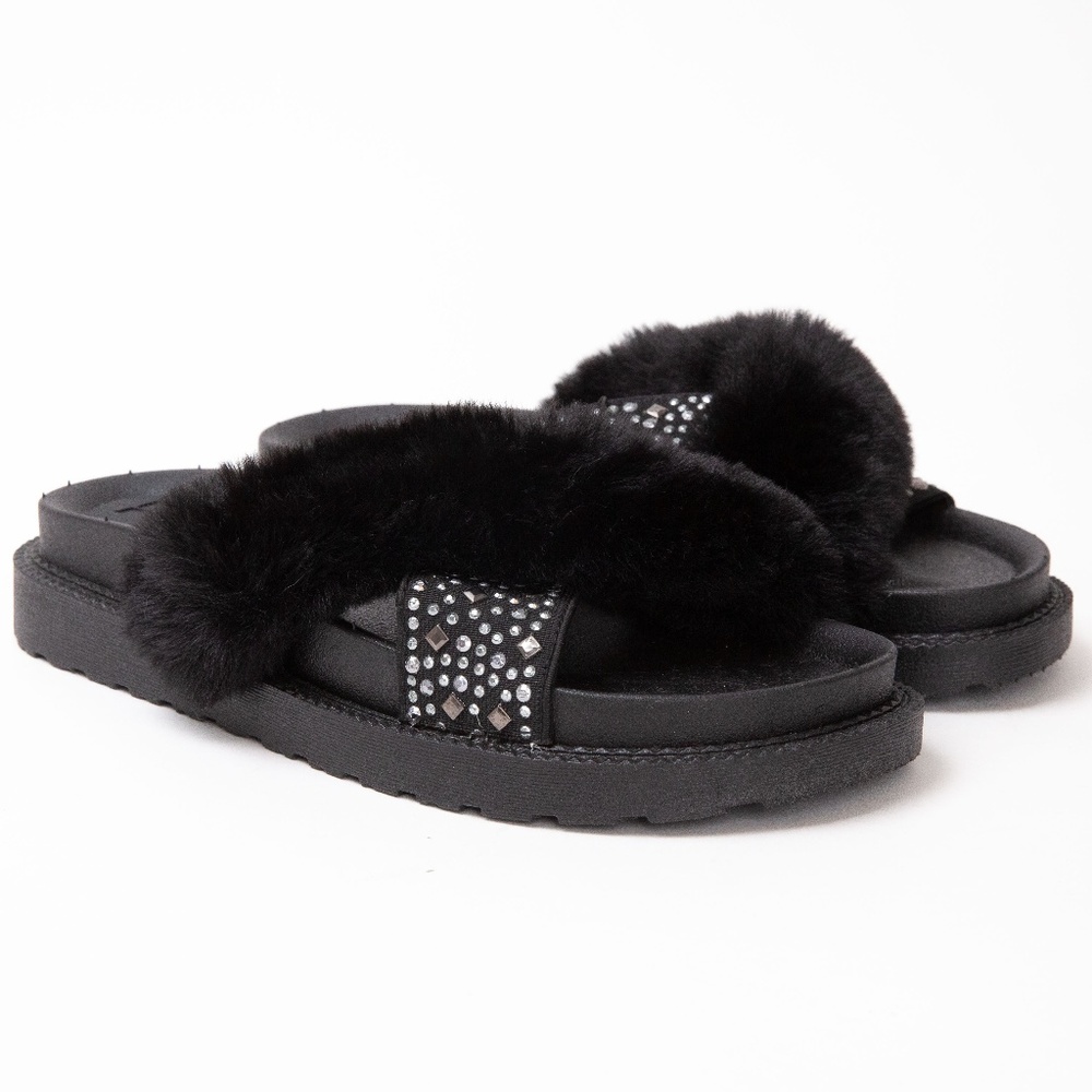 Joe's Jeans Studded Faux Fur Platform Slippers